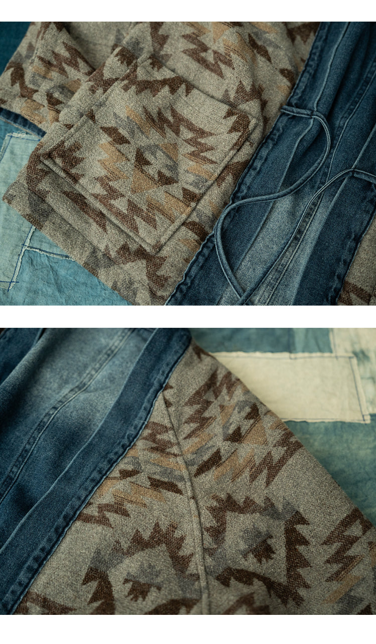 Vintage Ethnic-Style Reversible Denim Jacket – Japanese Retro Unisex Coat