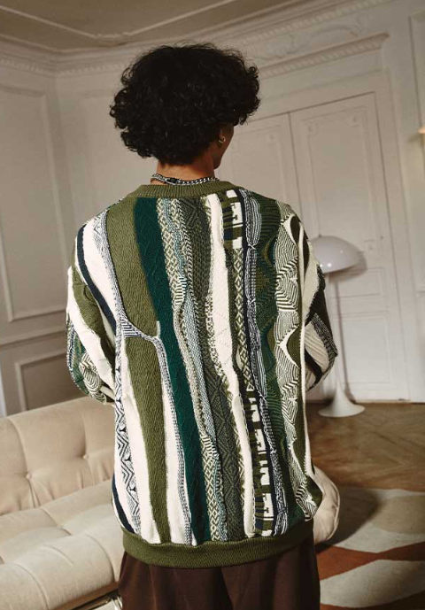 Medria Unisex Retro Bitter Melon Stripe Sweater - Loose Lazy Casual Knitwear