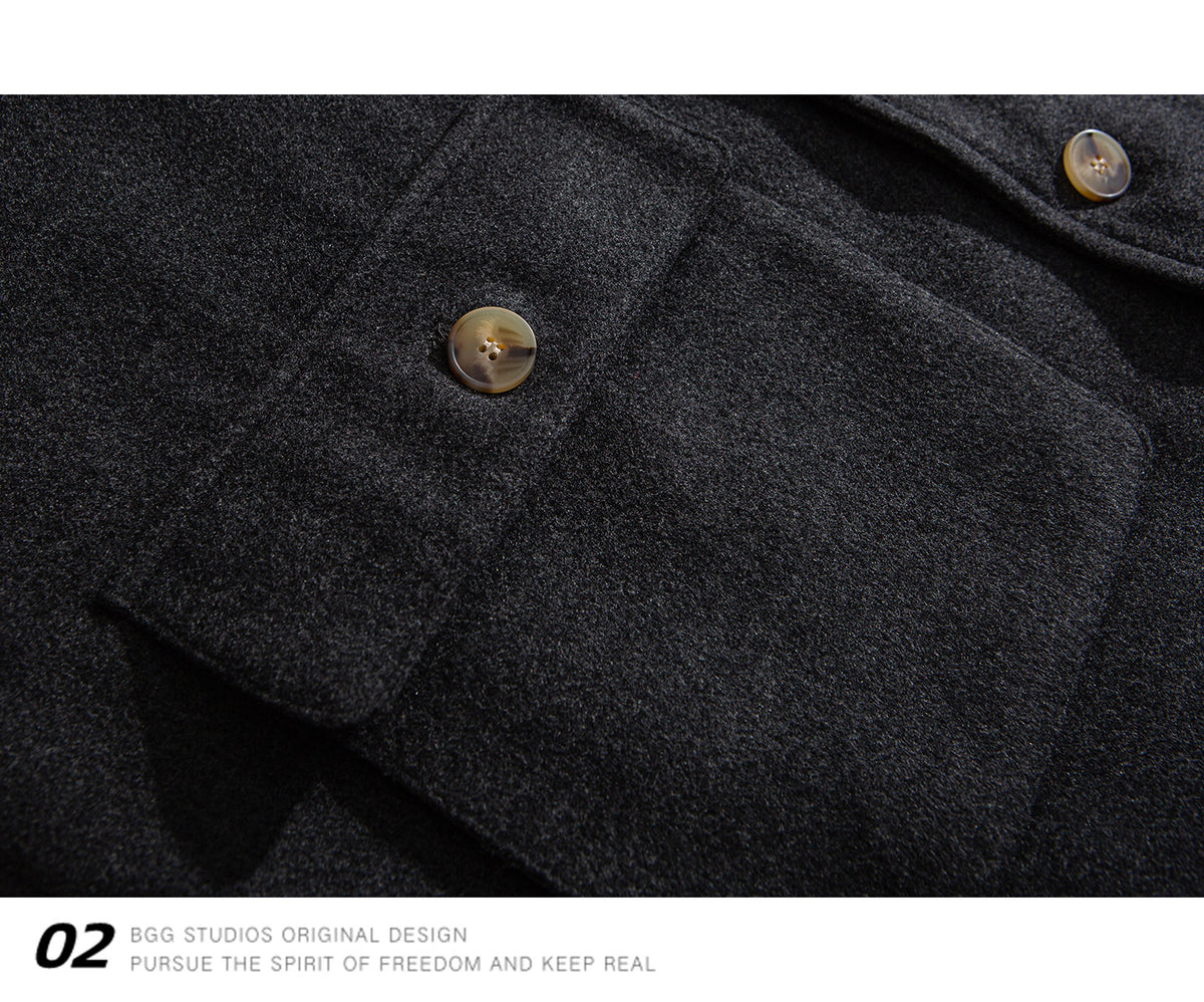 Wool Blend Stand Collar Utility Jacket – American Vintage Minimalist Loose Unisex – Coats Jackets | japanese streetwear | vintage workwear | unisex | Yamalinclothes