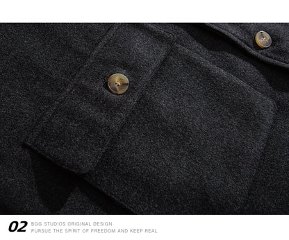 Wool Blend Stand Collar Utility Jacket – American Vintage Minimalist Loose Unisex – Coats Jackets | japanese streetwear | vintage workwear | unisex | Yamalinclothes