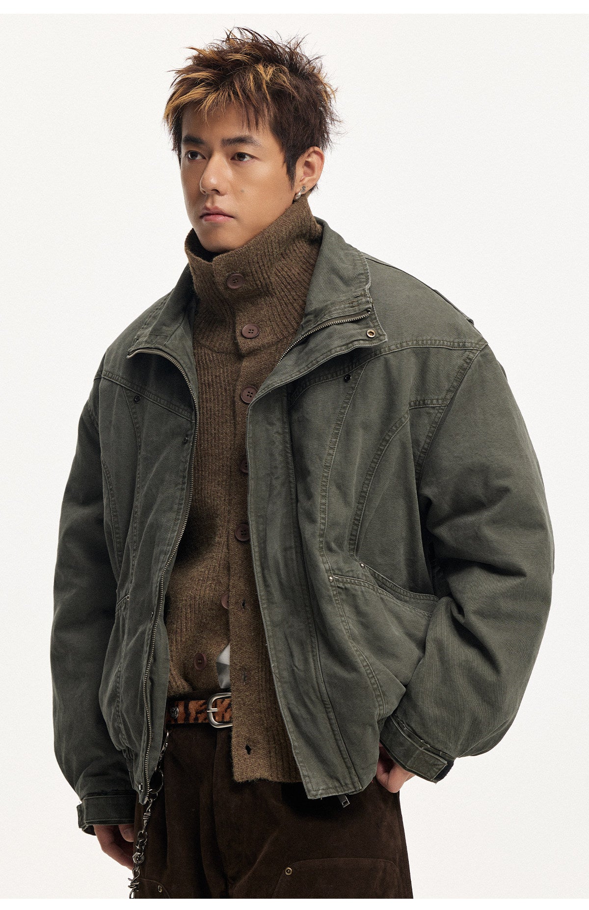 Frost Ice Texture Leather Jacket – Loose Heavyweight Winter Unisex