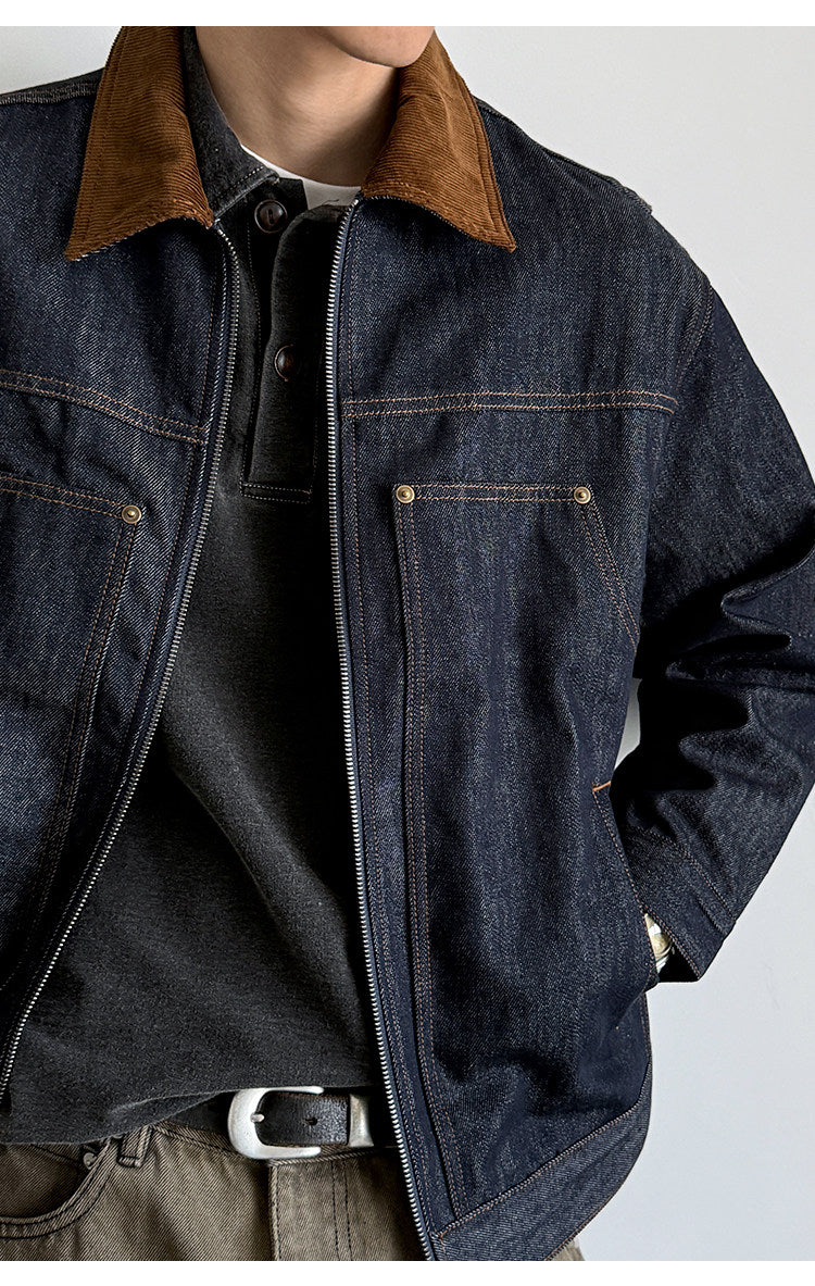 Denim Jacket – Corduroy Collar & Zip Front | Yamalinclothes
