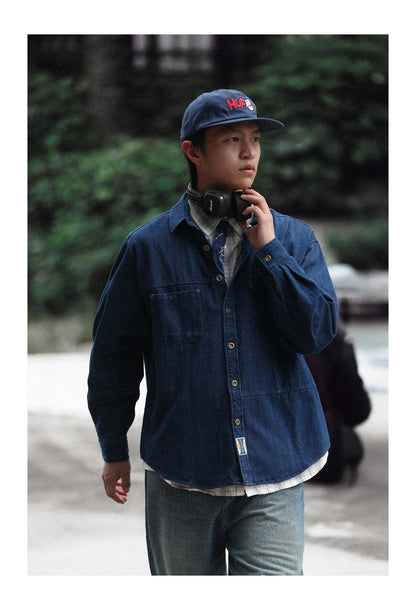Japanese Vintage Denim Shirt – Loose Long Sleeve Men – Japanese vintage | yamalin clothes | Yamalinclothes