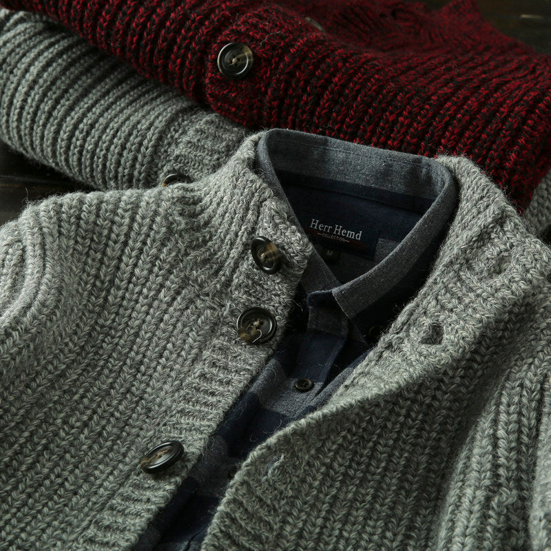 Wool Stand-Collar Knit Cardigan – Thickened Oversized Unisex