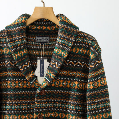 Nordic Fair Isle Knit Cardigan – Wool Blend Jacquard Men – Japanese vintage | yamalin clothes | Yamalinclothes