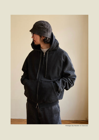 SS26 USAGE VTG Zip Hoodie - Yamalin Heavy Antique Woven Sweatshirt Washable Double Hoodie