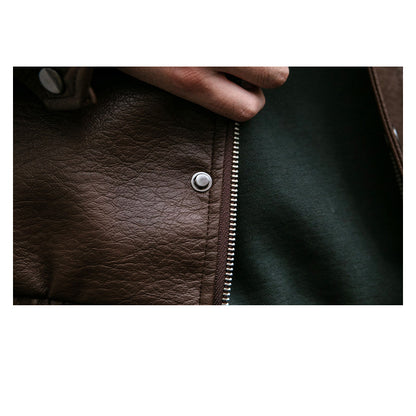 Lychee-Grain PU Leather Lapel Jacket – American Retro Oversized Unisex