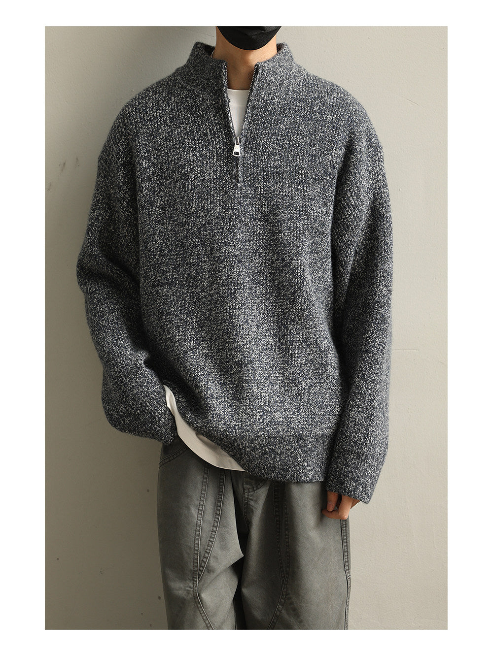 Stand Collar Half-Zip Pullover Sweater – Japanese Loose Unisex – Sweater pullover | japanese streetwear | vintage workwear | unisex | Yamalinclothes