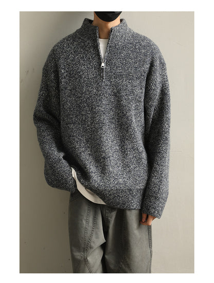 Stand Collar Half-Zip Pullover Sweater – Japanese Loose Unisex – Sweater pullover | japanese streetwear | vintage workwear | unisex | Yamalinclothes