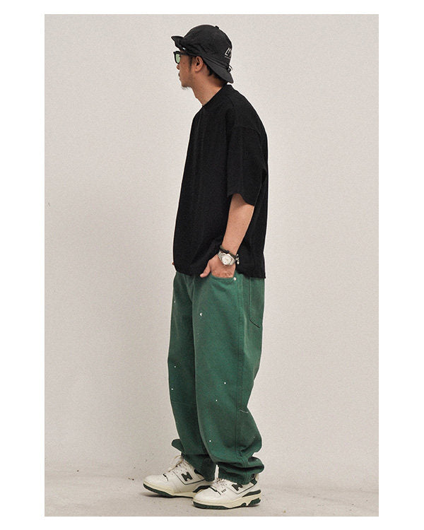 380G Heavyweight Cotton Crewneck Short Sleeve T-Shirt – Loose Solid Color Summer Tee for Men – Japanese vintage | yamalin clothes | Yamalinclothes