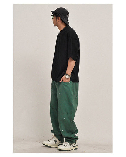 380G Heavyweight Cotton Crewneck Short Sleeve T-Shirt – Loose Solid Color Summer Tee for Men – Japanese vintage | yamalin clothes | Yamalinclothes