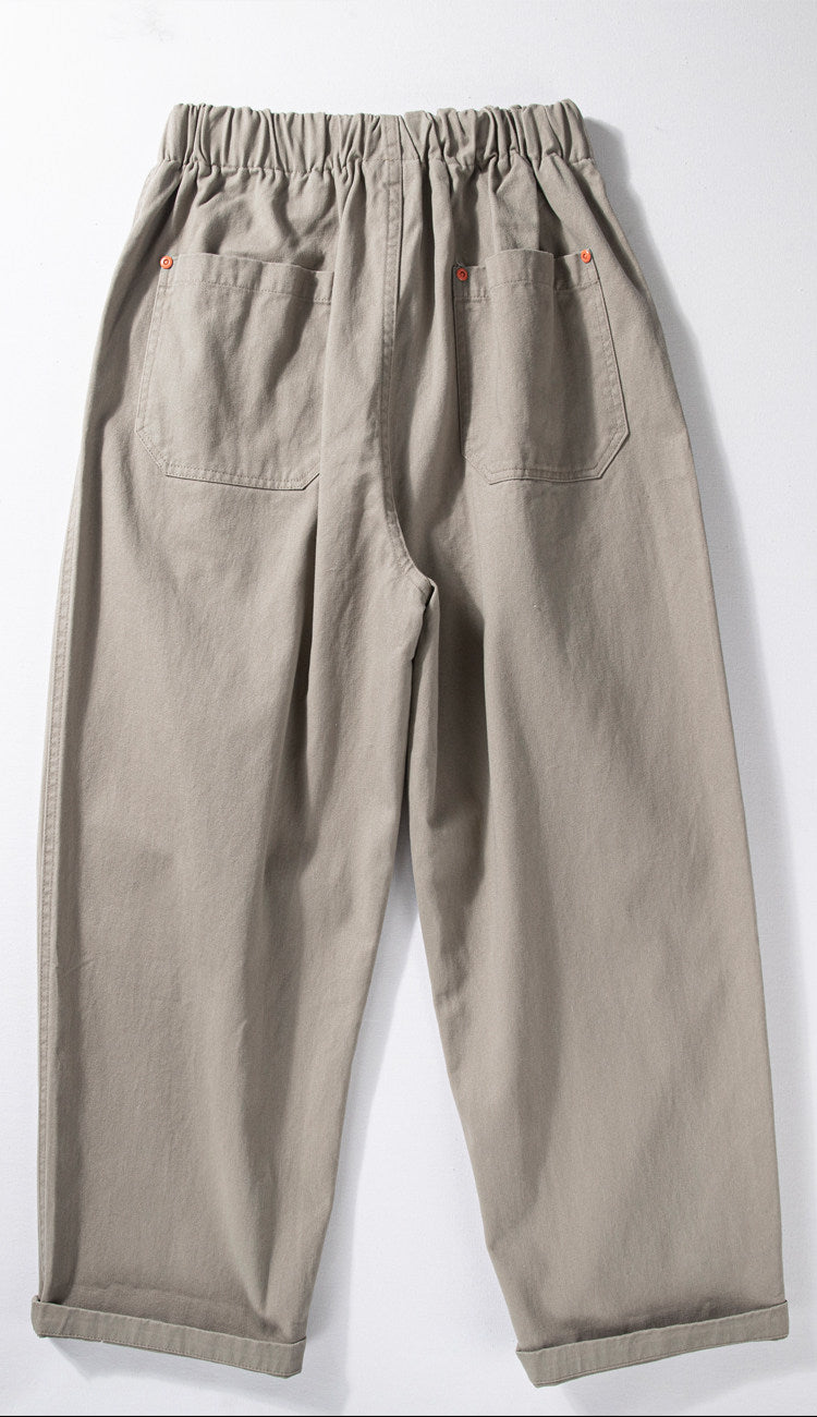 Wide-Leg Cotton Pants – Pleated Elastic Waist | Yamalinclothes | Vintage workwear outfit