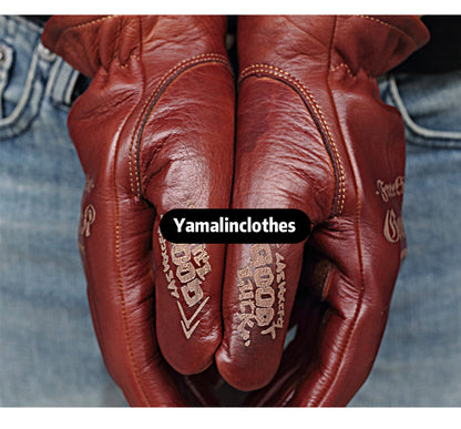 Retro Top-Grain Cowhide Motorcycle Riding Gloves – Unisex Touchscreen