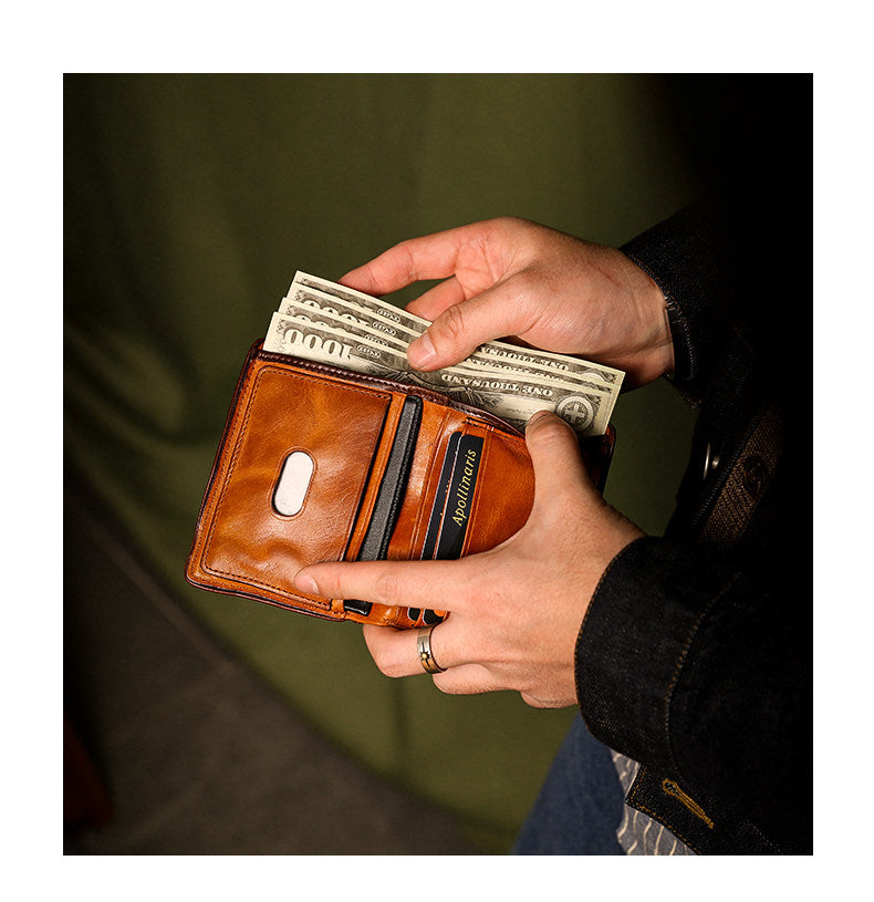 Vegetable Tanned Leather Bifold Wallet – Handmade Retro Card Holder – Japanese vintage | yamalin clothes | Yamalinclothes