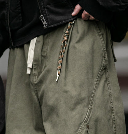 American Vintage Heavyweight Double Pleated Cargo Pants – Wide Leg Drawstring Workwear Trousers for Men | Japanese vintage | yamalin clothes | Yamalinclothes