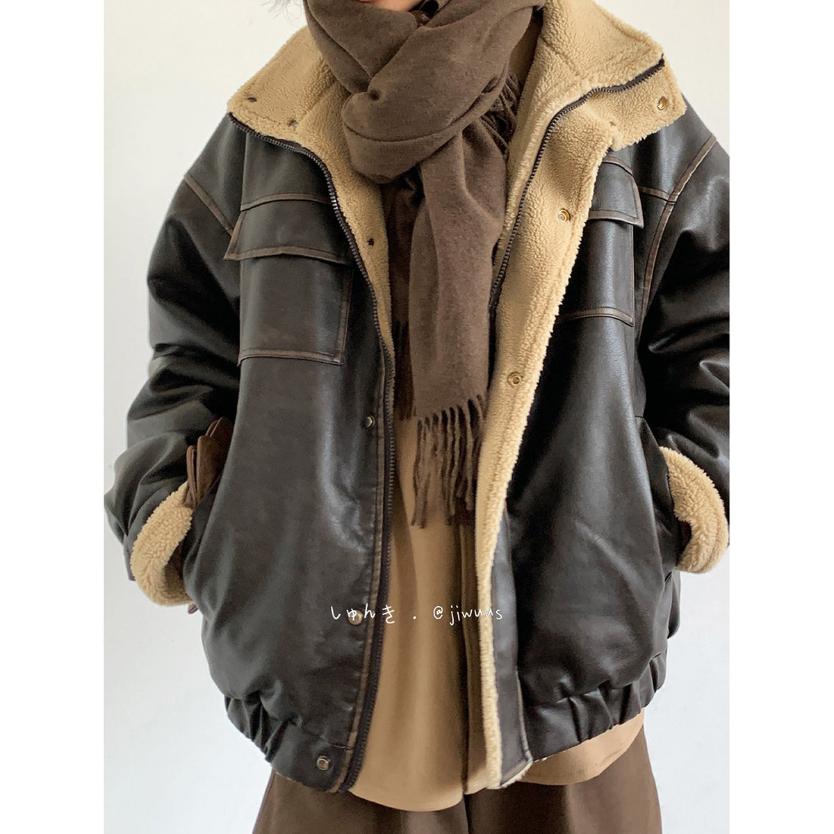 Lamb Fur Leather Jacket – Japanese Vintage Oversized Unisex