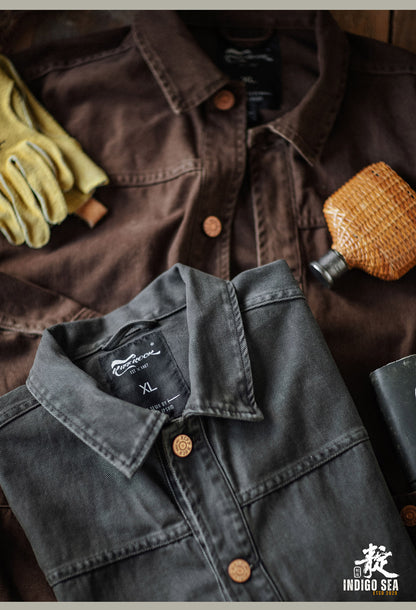 Washed Distressed Cargo Lapel Cotton Jacket – Vintage Loose Unisex