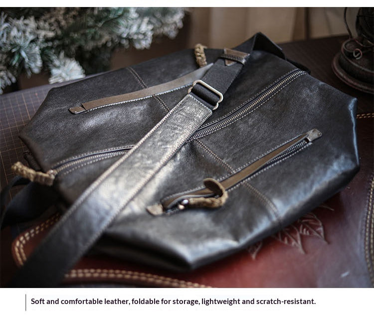 Vegetable-Tanned Cowhide Shoulder Bag – Men's Large Capacity Leather Messenger Bag