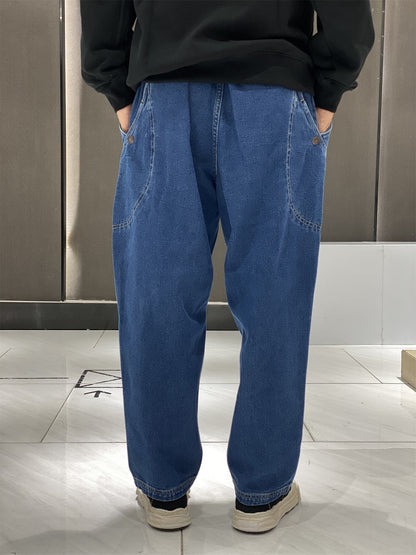 Japanese Washed Distressed Cropped Jeans – Elastic Waist Relaxed Fit Streetwear