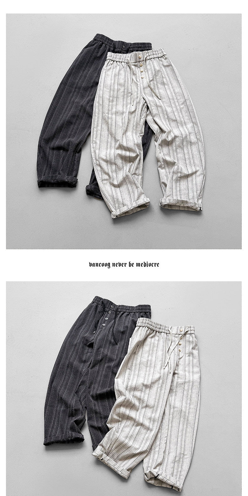 Striped Drapey Wide-Leg Trousers – Loose Vintage Casual Summer Pants Unisex – Japanese vintage | yamalin clothes | Yamalinclothes