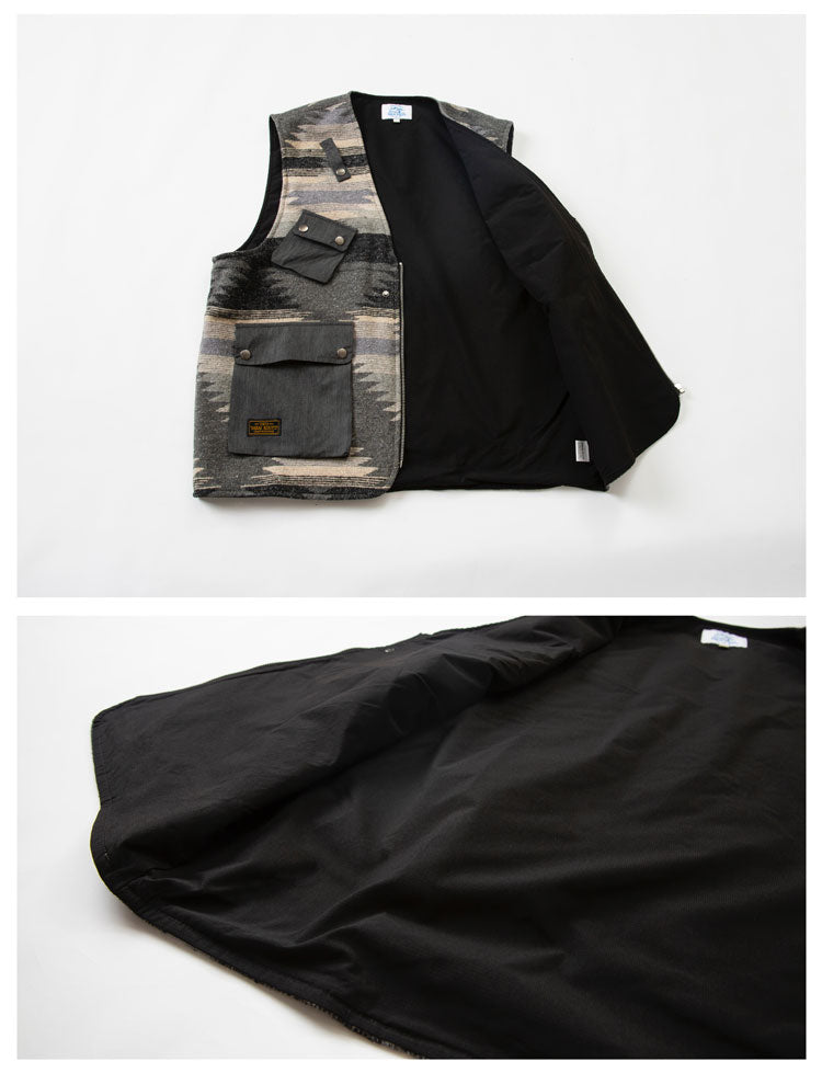 Ethnic Pattern Multi-Pocket Cargo Vest – Loose Fit Autumn Winter Versatile – Vest | japanese streetwear | vintage workwear | unisex | Yamalinclothes