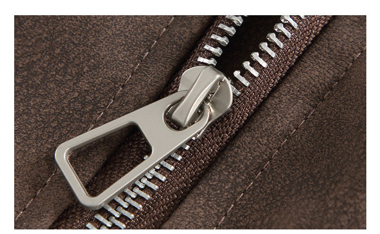 Double-Zip Stand-Collar PU Leather Jacket – Vintage Oversized Unisex