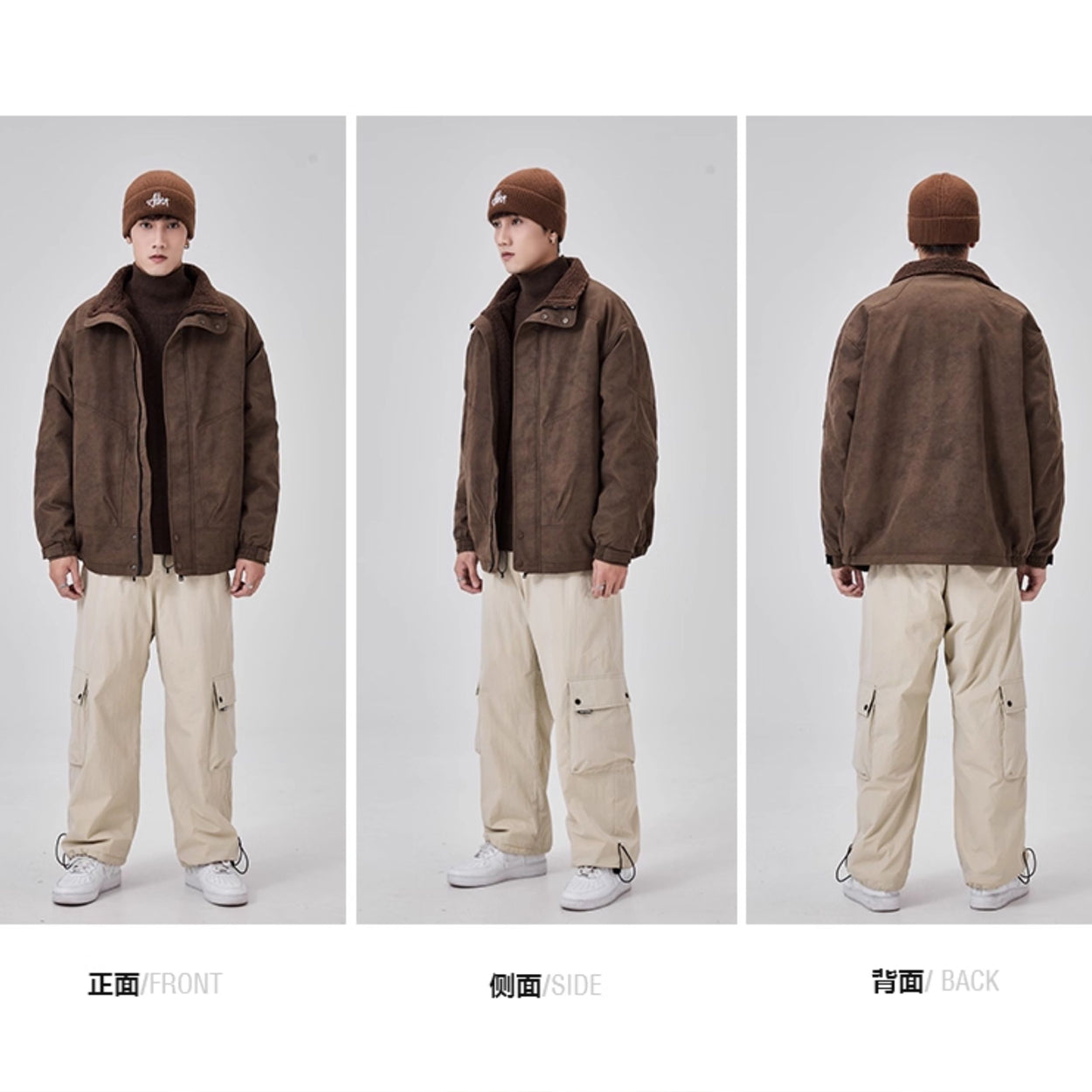 American vintage brown jacket for men, spring/autumn Merrad fleece-lined thickened loose motorcycle couple jacket – Japanese vintage | yamalin clothes | Yamalinclothes