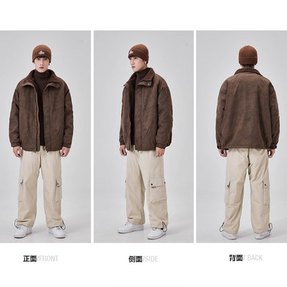 American vintage brown jacket for men, spring/autumn Merrad fleece-lined thickened loose motorcycle couple jacket – Japanese vintage | yamalin clothes | Yamalinclothes