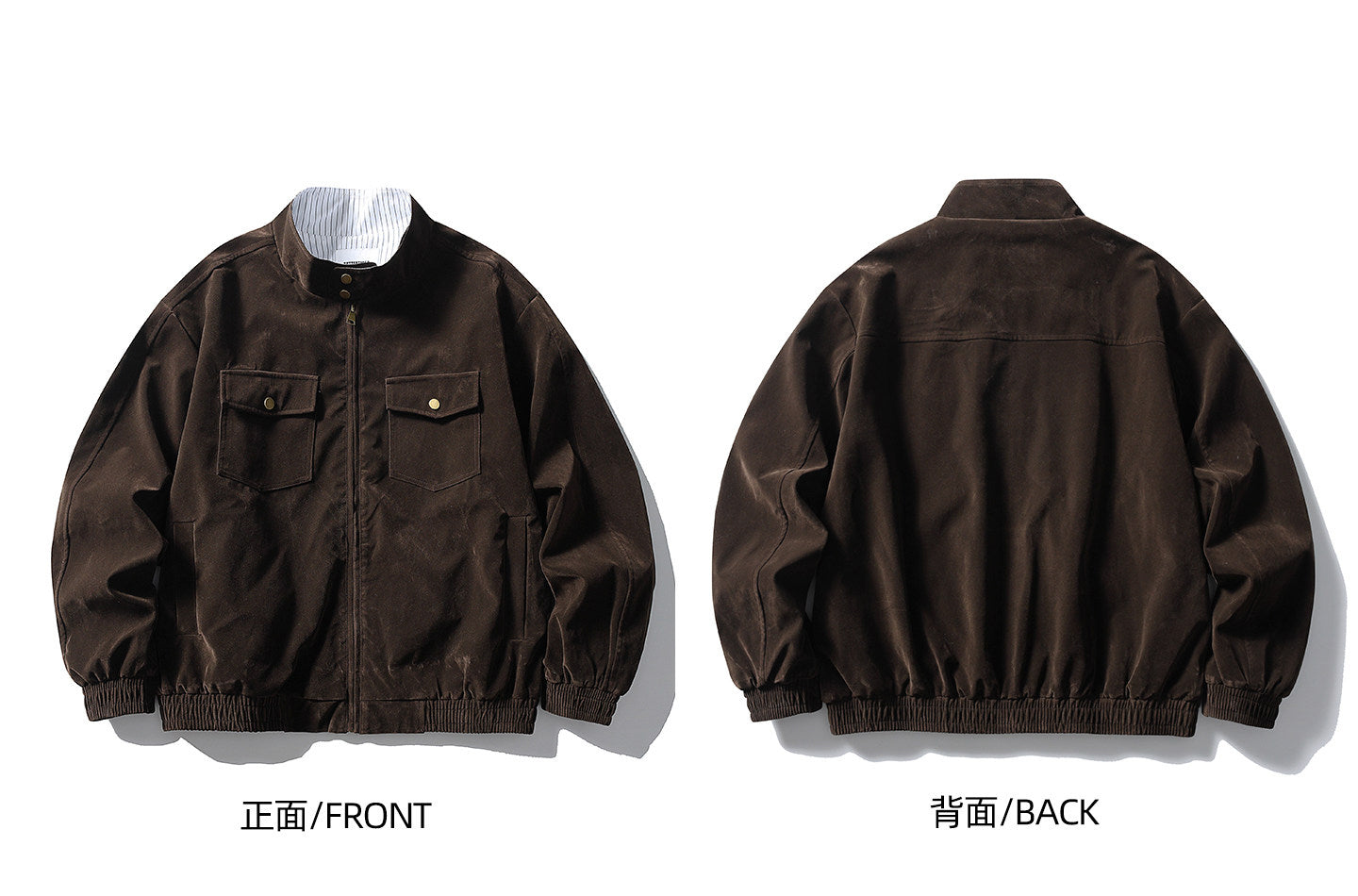 Stripe Patchwork Stand-Collar Harrington Jacket – Oversized Unisex