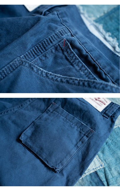 Vintage Washed Workwear Wide Leg Jeans – French Blue Distressed Straight Leg Unisex – Japanese vintage | yamalin clothes | Yamalinclothes