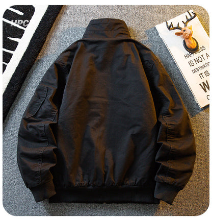 Lambswool Stand Collar Workwear Bomber Jacket – Fleece Lined Unisex Winter