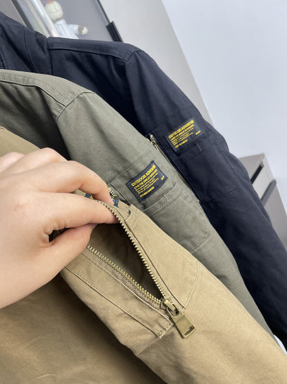 Fleece-Lined Stand-Collar Cargo Jacket – American Vintage Thickened Unisex – Japanese vintage | fall outfits 2026 | fall winter outfits | classy winter outfits | lazy comfy outfits | japanese streetwear | vintage workwear | yamalin clothes | Yamalinclothes