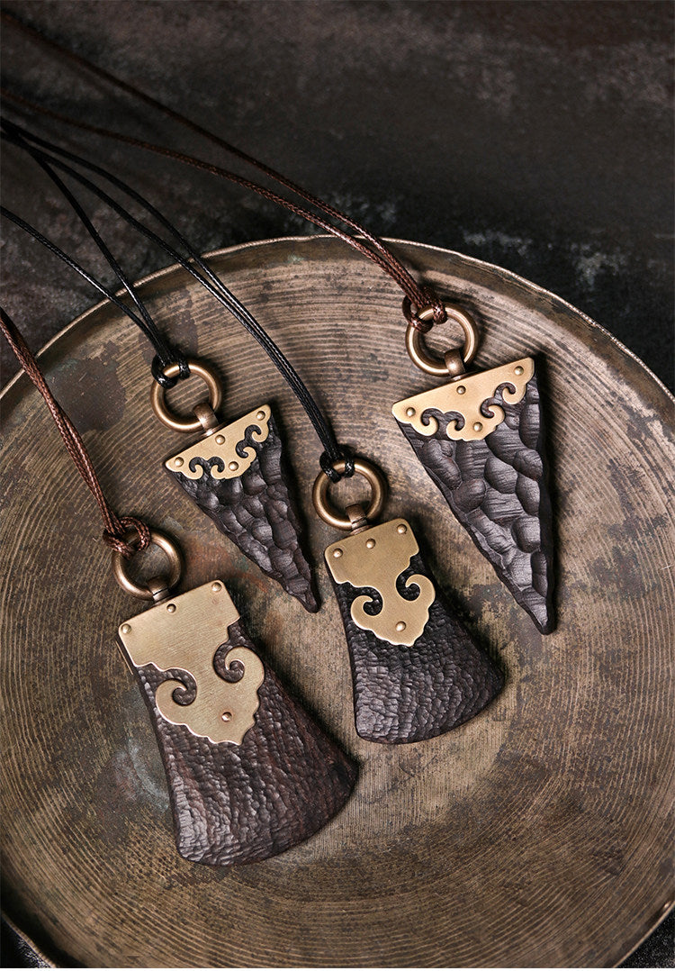 Handmade Ebony Wood Pendant Necklace – Vintage Unisex Sweater Chain