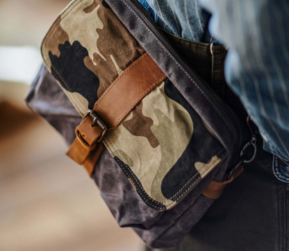 Japanese Vintage Camouflage Canvas Crossbody Bag – Indigo Cowhide Leather Messenger Shoulder Bag