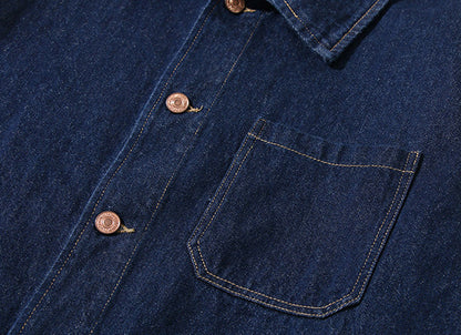 Vintage Denim Work Shirt Jacket – Loose Fit Japanese Style Cargo Shirt for Men – Japanese vintage | yamalin clothes | Yamalinclothes
