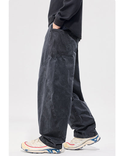 Washed Vintage Loose Tapered Pants – Men's Heavyweight Casual Trousers