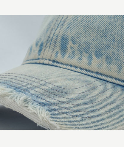 Washed Distressed Denim Baseball Cap – Curved Brim Adjustable Unisex