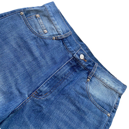 Loose Embroidered Bone Distressed Denim Shorts – Washed Unisex Oversized Streetwear