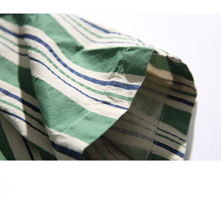 Contrast Vertical Stripe Short Sleeve Shirt – Niche Genderless Casual – Japanese vintage | yamalin clothes | Yamalinclothes