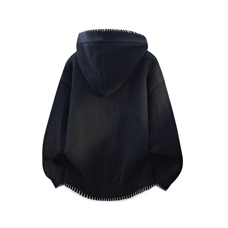 Color-Block Hooded Knit Jacket – Loose Button-Up Men – Japanese vintage | yamalin clothes | Yamalinclothes