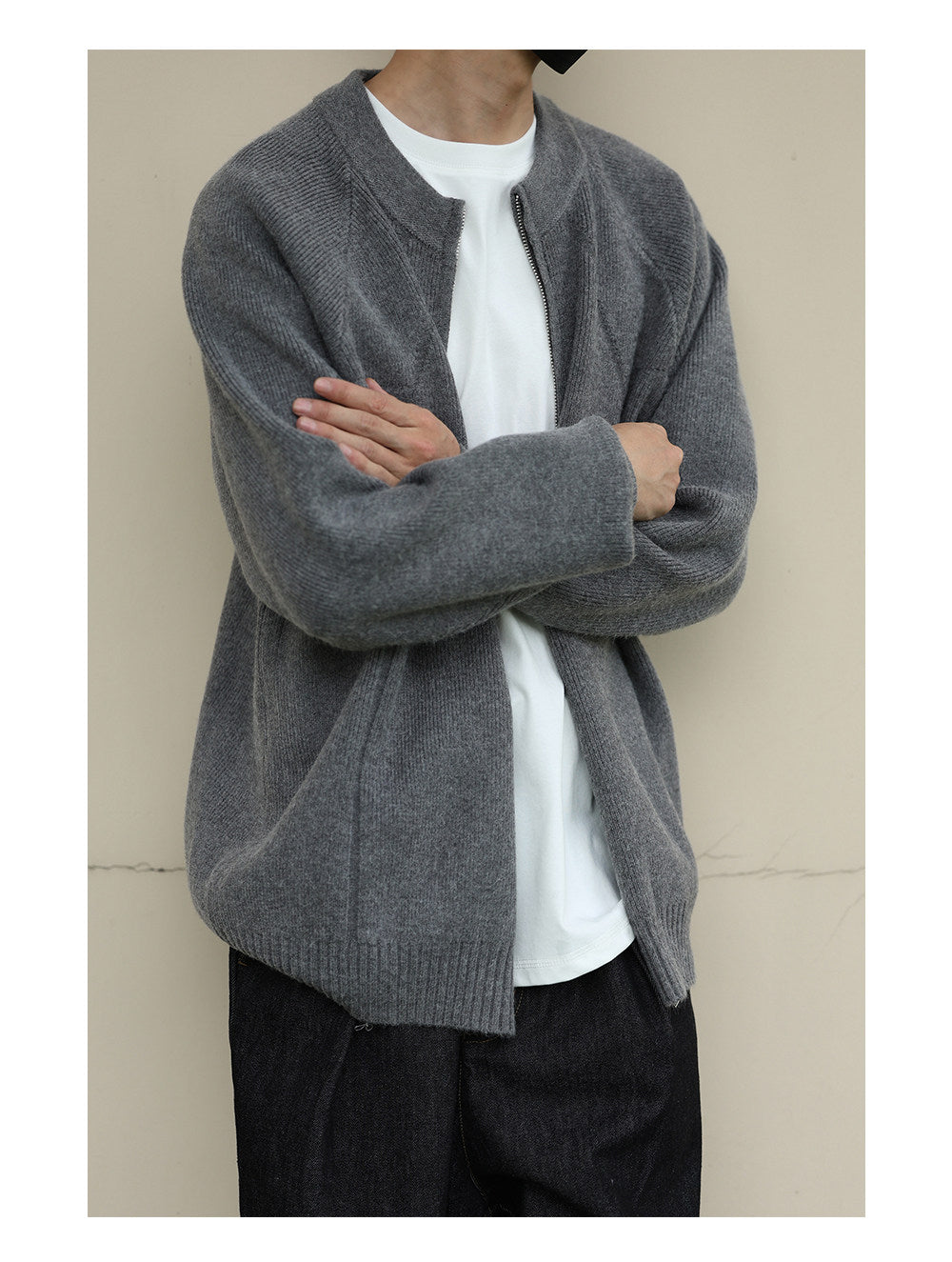 Japanese Zip Stand Collar Knit Cardigan – Loose Men – Japanese vintage | yamalin clothes | Yamalinclothes