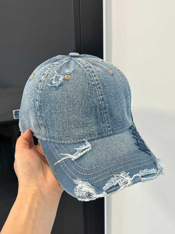 Washed Distressed Denim Baseball Cap – Embroidered Adjustable Unisex