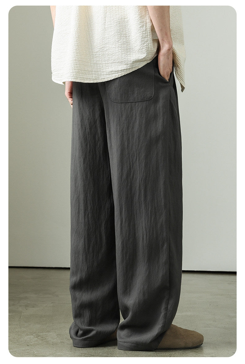 Draped Lyocell Wide Leg Pants – Loose Straight Tencel Linen Summer Ice Silk Slacks for Men – Japanese vintage | yamalin clothes | Yamalinclothes