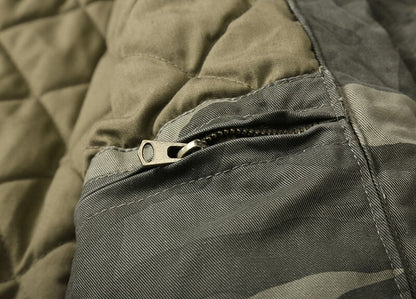 Heavy Distressed Hooded Camouflage Cargo Jacket – Oversized Cotton Outdoor Coat