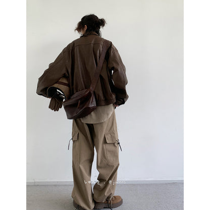 Vintage Moto Leather Jacket – Unisex PU Biker Brown Black