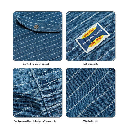 Striped Denim Shirt – Asymmetric Chest Pockets | Yamalinclothes