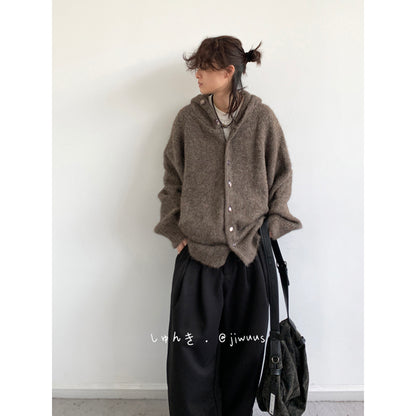 Vintage Hooded Knit Cardigan – Loose Unisex Lazy Style – Japanese vintage | yamalin clothes | Yamalinclothes
