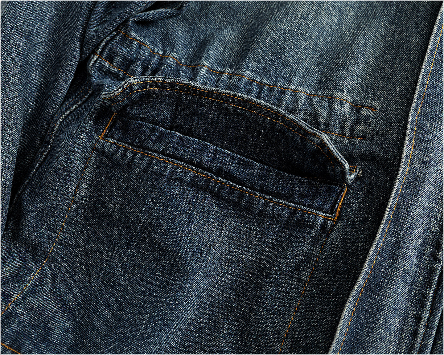 Heavyweight Washed Denim Jacket – Vintage Workwear Multi-Pocket Drawstring Coat