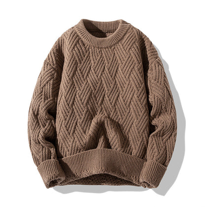 Chunky Twist Knit Sweater – Fleece-Lined Thickened Pullover Unisex Winter Knitwear – Japanese vintage | yamalin clothes | Yamalinclothes
