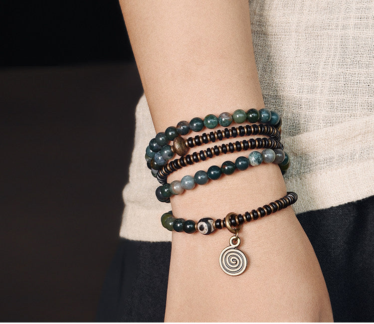 Agate & Brass Multi-Layer Beaded Bracelet – Retro Ethnic Unisex Jewelry